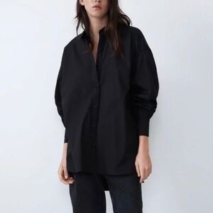 Zara oversized poplin button down shirt, black, size medium